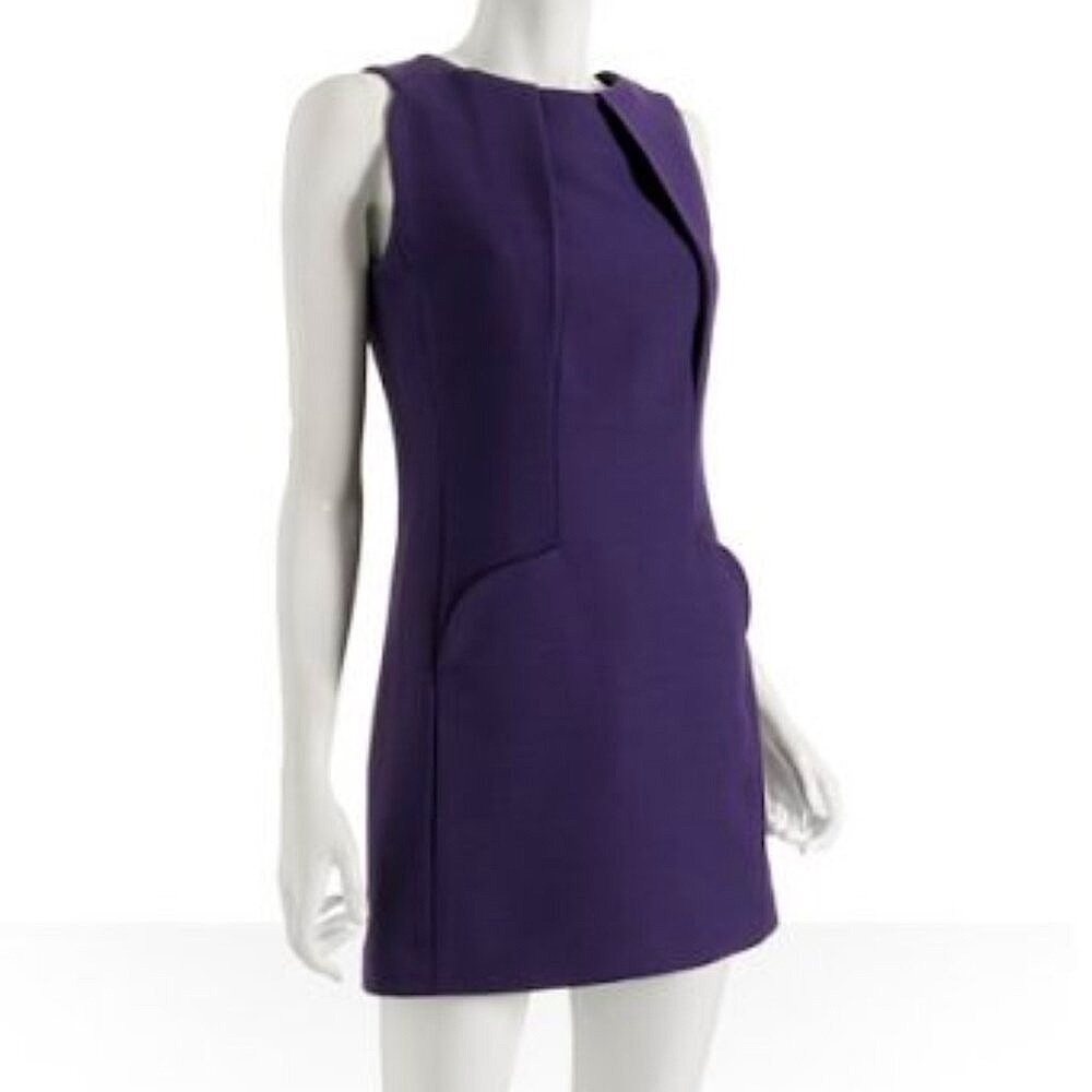 JILL STUART | Designer Purple A-line Mod Button Down Back Silk & Wool Dress